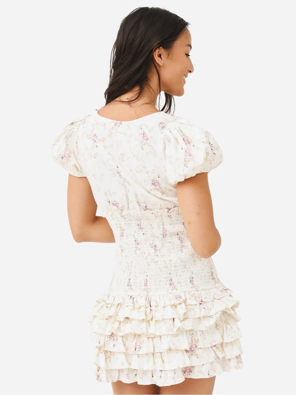 LoveShackFancy Radia Floral Smocked Ruffle Mini Dress Size M - Picture 2 of 10